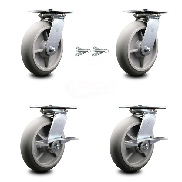Service Caster 8 Inch Thermoplastic Rubber Swivel Caster Swivel Locks 2 Brakes SCC, 2PK SCC-35S820-TPRRD-BSL-2-SLB-2 - main